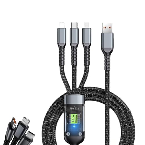 Transparent Luminous Super Fast Charging 3-in-1 Charging Data Cable, 100W Super Fast Charging Cable, Durable Nylon Braiding 47.2 in/ 1.2 m for All Phone (Only Charging Cable)