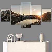 SIGNWIN 5 Panel Canvas Wall Art Sunset in The Mountains for Home Decorations Ready to Hang - 60