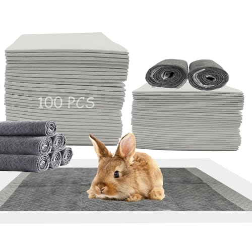 MUYG 100 Pcs Disposable Rabbit Pee Pads Pet Pees Pad Cage Black Carbon Liner Super Absorbent Leak Proof Cushion Reduce Odor Bunny Training Accessories for Kitten Puppy Hamsters Hedgehog