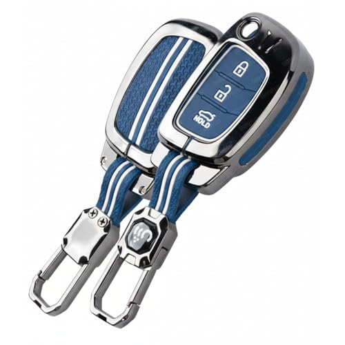 Image of SHOPOFLUX Metal Key Cover for Hyundai Hyundai Creta, Venue, Tucson, Alcazar, I20, Grand i10 Nios, Aura, Xcent, Exter 3 Button Flip Key Only (Metal Blue Silicone)
