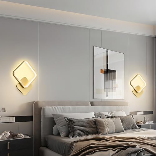 Image of LMQNINE LED Wall Sconces Set of Two Modern Wall Sconce Gold Wall Light 4000K 10W Indoor Wall Lighting for Bedroom Living Room Hallway (2-Pack