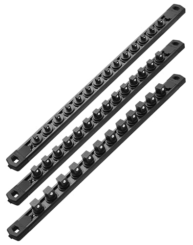 ALOANES Magnetic Socket Organizer Set, 3-Piece Heavy Duty Aluminum Socket Rails, 360&deg; Swivel Clips...