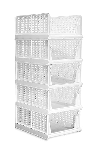 Image of Rylan Wardrobe Organizer for Clothes Foldable & Stackable Almirah /Cupboard Organizer for Clothes Multi Purpose Plastic Shelf Clothes Organiser for Wardrobe+ (6PCS-Big, White)