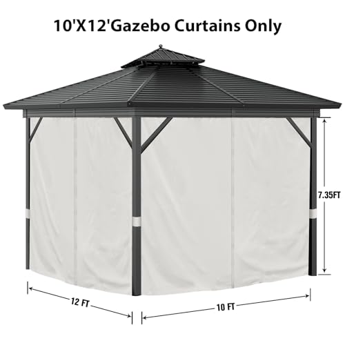 Gazebo Curtains 10'x12' Outdoor Waterproof, 4-Panels Sidewall Curtains Universal Replacement with Zipper for Patio, Backyard, Garden (Ivory, 10'x12') - Image 2