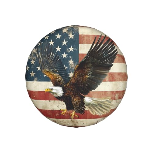 Image of American Flag Spare Tire Cover Bald Eagle Wheel Covers Waterproof Dust-Proof Universal 15 Inch Wheel Protectors Fit for RV Trailer Truck Jeep SUV Motor Travel Camper Tires