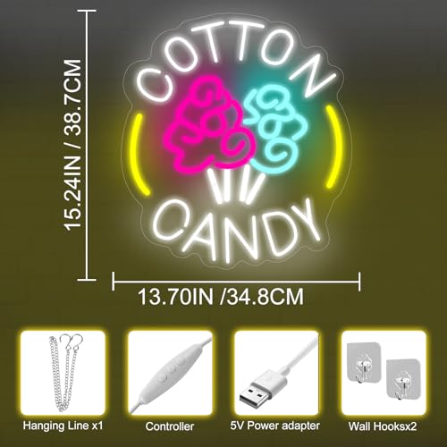 Image of Cotton Candy Shop Neon Sign Lollipop Food Led Light Home Wall Kitchen Decor Coffee Bar Shop Store Decoration, Dessert Business Light Up Signs Candy Party Decorations for Man Cave Bar Pub