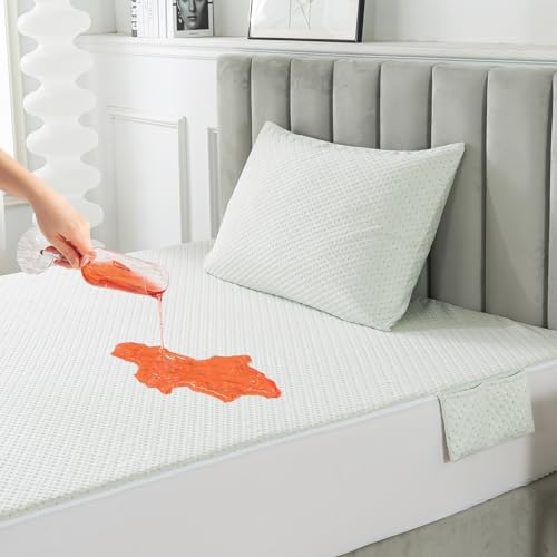 Image of OBOEY Waterproof Mattress Pad Protector Cover, Ultra Soft Breathable Bed Mattress Cover Deep Pocket Noiseless Cotton Terry Surface Mattress Cover Breathable - Super Queen