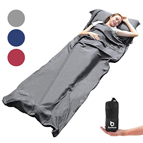 BACKTURE Saco de Dormir, Saco de Dormir Profesional con Bolsa de Compresión de Malla, Multifuncional Microfibra Aire Acondicionado edredón y sábanas, Apto para Camping y Senderismo, 220 * 90cm(Gris)