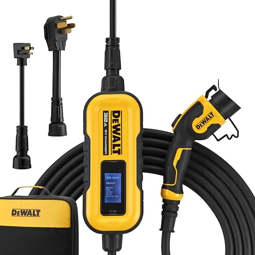 DEWALT Portable Electric Vehicle (EV) 120-240V Level 2 Charger up to 32 Amps, CSA Certified Indoor/Outdoor, NEMA 5-15 and 14-50 Plug Adapters Included, 25 ft. Cable