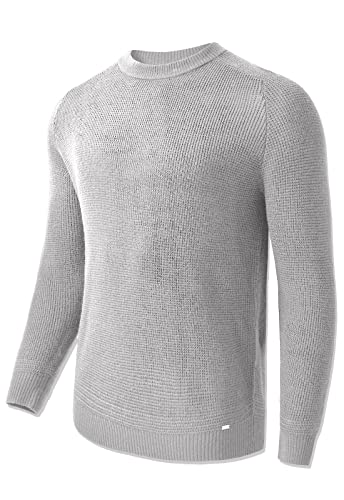 Men's Lightweight Crewneck Sweater Soft Touch Waffle Stitch Pullover for Men