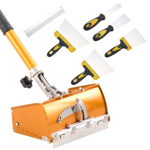Lothee 10 Inch Drywall Flat Finishing Box with 40-64 Extension Adjustable Handle with 5 Pcs Drywall Knifer Box for Plasterboard Wallboard Aluminum Compound Flat Finishing Mud Taping Tools