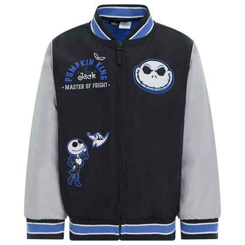 Disney Nightmare Before Christmas Big Boys Varsity Zip Up Bomber Jacket Black/Gray Jack Skellington 10-12