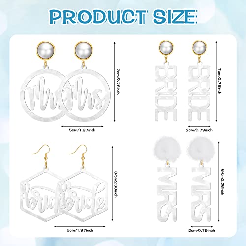 Bonuci 4 Pairs Bride and Mrs Earrings Set Mrs Bride Letter Dangle Earring Acrylic Wedding Earrings for Brides Handmade Bridal Fun Statement Jewelry for Women Bridesmaid Party Gift Accessories2