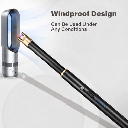 Image of Electric Candle Lighter Windproof USB Rechargeable Flameless Long Neck Lighter for Candles Gas Stove Fireplace BBQ Kitchen Grills (Gold) (Black Champagne Gold)