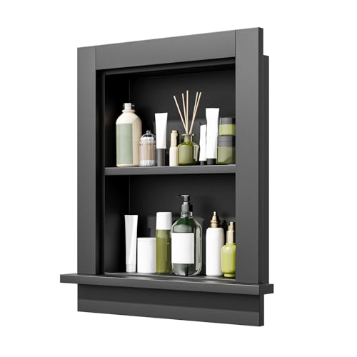 REYOXCEL Wood Recessed Wall Niche, Wooden Medicine Cabinet with Adjustable