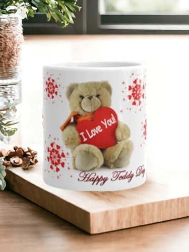 Image of Better Gift Flowers Happy Teddy Day Printed Mug, Round Shaped Multicolor Themed Coffee Mugs, Mug for Gifting, Gifting Items for Family, Friends & Closed Ones