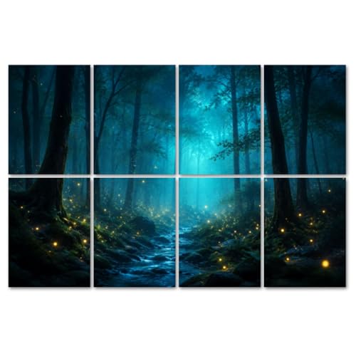 8 Paneles Acústicos de Arte Pack 8 Piezas, Absorbentes de Sonido, Diseño Fantasy Bosque Nocturno, Paneles Decorativos Autoadhesivos para Estudios de Grabación, 48"x32" miniatura 1