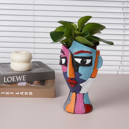 Coniuty Face Planter Pot 8.2 Inch Height with Drainage | Abstract Picasso Head Vase for Decorative Plant | Eclectic Flower Pots for Indoor and Outdoor Plants Succulents/Snake Plants/Cactus — view 4