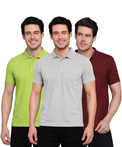 Image of INKKR Men Regular Fit Polo Neck Half Sleeve Solid Casual T-Shirt with Chest Pocket | Pack of 3