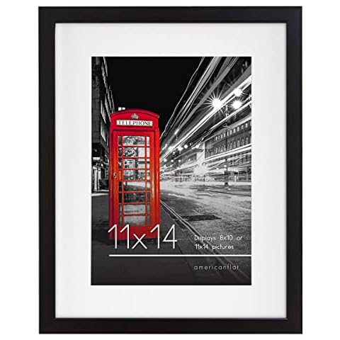 Americanflat 11x14 Picture Frame with Shatter-Resistant Glass - Use as 8x10 Frame with Mat or 11x14 Frame Without Mat - Signature Collection - Photo Frame for Wall Display - Black Cover