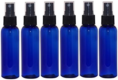 (Pack of 6) - 2 oz Blue Cosmo Bullet. Refillable, Empty PET Plastic Bottles w/Black Finger Spray Top – Mfg. USA