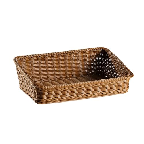 Cesta de mimbre rectangular tejida a mano de ratán, fruta, té, aperitivos, pan, picnic, caja de almacenamiento para cosméticos, artículos de cocina, utensilios para el hogar