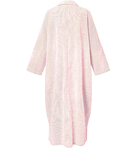 Image of ebossy Women's Oversized Boho Striped Shirt Dress Button Up Long Sleeve Flowy A Line Caftan Dress with Pockets