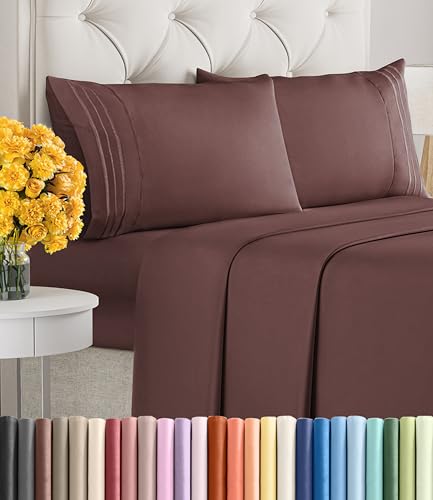 Image of Queen Size 4 Piece Sheet Set - Ultra Soft & Cooling Sheets - Dark Russet | Fits 8 Inch to 16 inch Mattress, Wrinkle Free & Fade Resistant with Deep Pockets, Breathable, Comfy Hotel Luxury Bedding