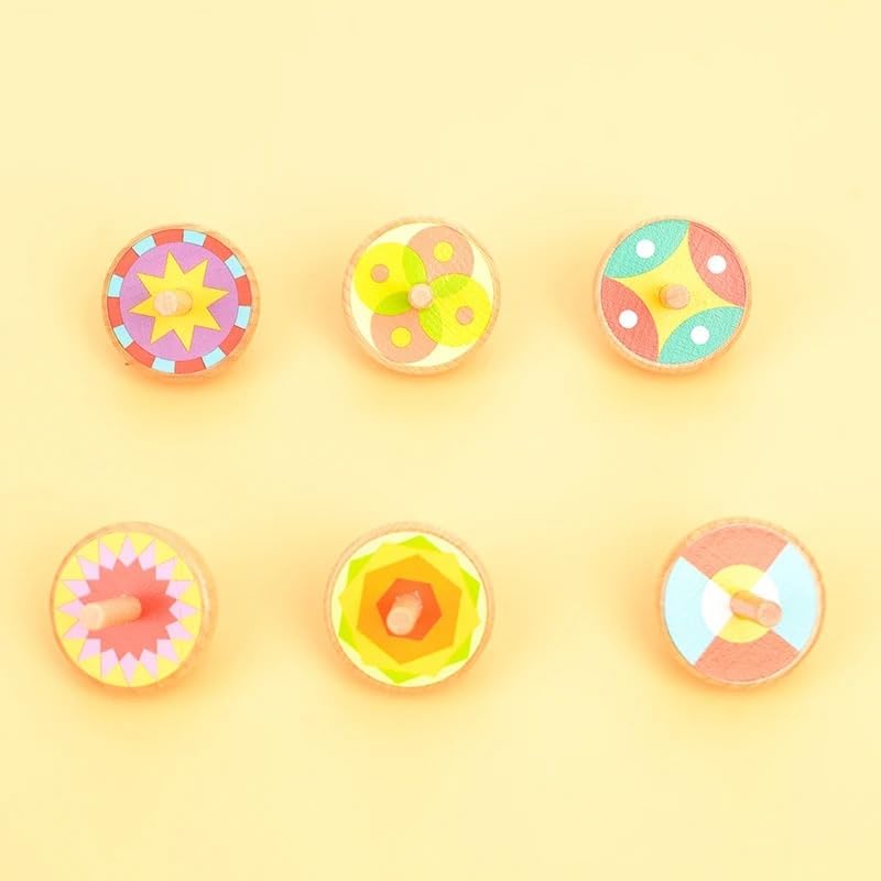10 Pcs Wooden Spinning Tops, Kids Educational Toys, Birthday Party Favours (Set of Random Design & Colour, 10, Piece) 3