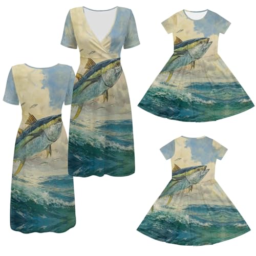 Robe d'été col en V pour fille, le look mère-fille idéal pour les vacances à la plage