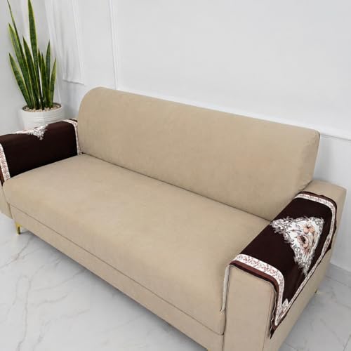 Image of Homerz Premium 'Luxe Series' Holland Velvet Sofa Cover | Smooth Finish | Anti-Skid Fleece Backing | Soft Touch Couch Seater Protector for Living Room Dustproof (Coffee, 2 pc Armrest, Armrest)