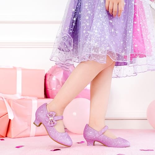 Image of Dufannie Girls Dress Shoes Princess Flats Heels for Toddler Little Big Kids
