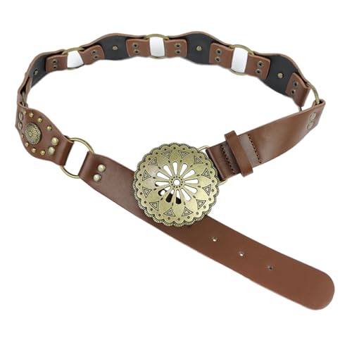 JSGHGDF Women Belt Round Buckle PU Hollowed Out Wide Belt for Jeans Pants Dress Decors