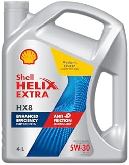 Shell Helix Extra 5W-30 API SP Fully Synthetic Oil for Petrol, Diesel & CNG Cars (4L), Enhanced Efficiency with Anti friction Technology