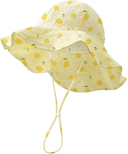 Image of HONGTEYA Baby Sun Hat Toddler Girl Beach Hat Sun Protection Adjustable Outdoor Summer Wide Brim Bucket Hat for Infant Kids