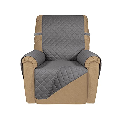 Image of PureFit Reversible Quilted Sofa Cover, Water Resistant Slipcover Furniture Protector, Washable Couch Cover with Non Slip and Elastic Straps for Kids, Dogs, Pets (Small Recliner, Gray /Gray)