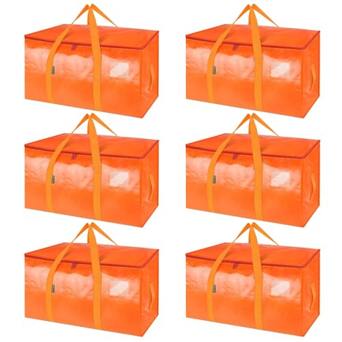 Image of BALEINE 6-Pack Oversized Moving Bags with Reinforced Handles, Heavy-Duty Storage Tote for Clothes, Moving Supplies (Orange, 6-Pack)