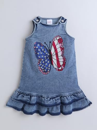Image of Dresses for Kids Girls, Stylish Knee Length Once Piece Denim Frocks for Girls, Casual Dress for Summer & Birthday Family Gathering & Special Occasion