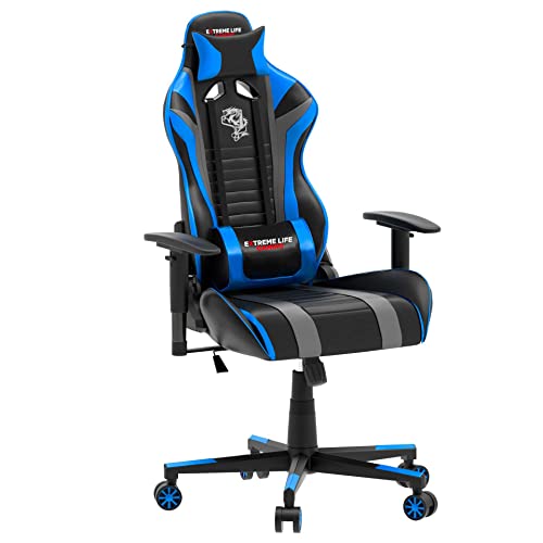 ELG, CH05BKBL, Cadeira Gamer Black Hawk c/Apoio Cervical, Encosto Reclinável, Apoio de Braços, Ajust