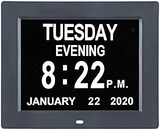 Lam 8 Inch Digital Calendar Day Alarm Clock -8 Alarm Reminders,AM/PM Function,Day Clock with Extra Large Display Helps with Memory Loss, Alzheimer's ,Dementia (Black)