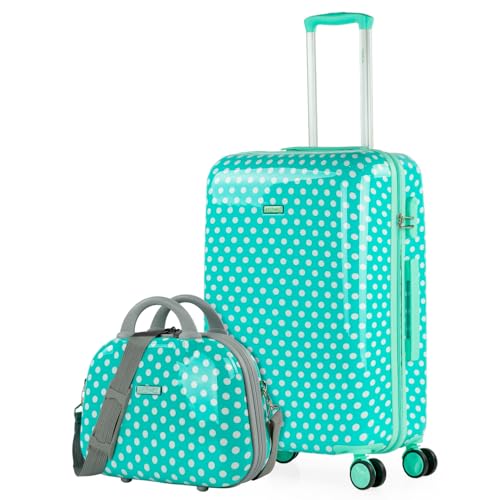 ITACA - Maletas Infantiles Resistentes y Ligeras con diseño Colorido para niños y niñas Tipo Mediana Maletas de Viaje rígidas de fácil manejo. Candado de combinación, Topos Menta