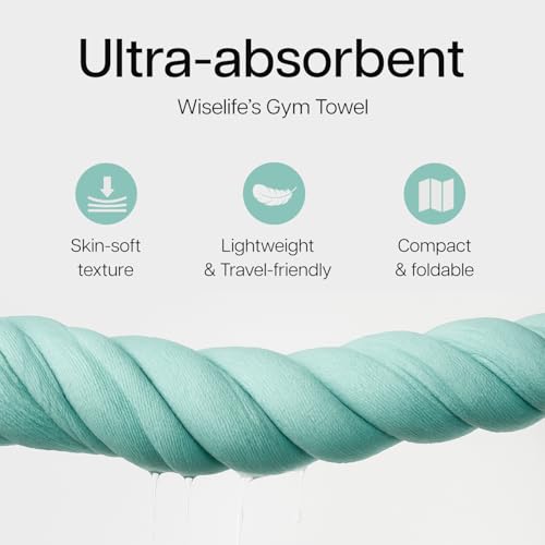 Image of Wiselife Gym Towel Quick Dry Microfiber Workout Towel for Men & Women Super Absorbent, Lightweight & Soft Sweat Ideal for Gym, Fitness, Travel & Sports - 100% Microfiber Sea Green