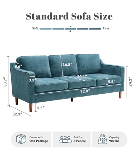 Image of Kingfun 80 inch Chenille Sofa, 3 Seater Couch, Mid Century Modern Couches with Solid Wood Legs for Living Room Bedroom