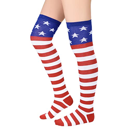 Image of Zando Womens Stripes Thigh High Socks Thigh Highs Casual Knee High Stockings