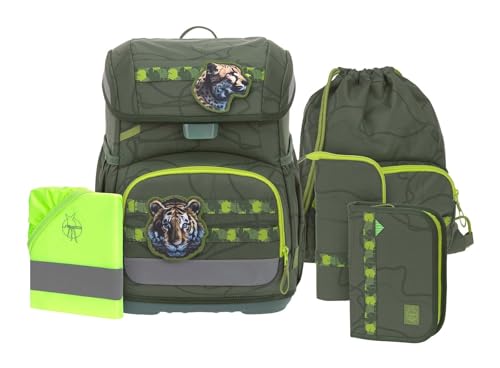 LÄSSIG Schulranzen Regenhülle Light Unique School Set 7-teilig Jungle Green dunkelgrün