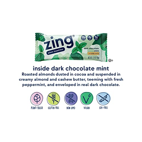 Zing Dark Chocolate Mint Vegan Protein Bars, Gluten Free with High Protein, High Fiber, Dairy Free Nutrition Bars, Plant Based Protein, Kosher, Low Sugar, No Sugar Alcohols - 12 count - Thumbnail 2