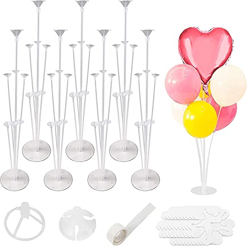 RUBFAC 7 Sets Balloon Stand Kits for Christmas Decorations, Clear Balloon Holder for Table Including Glue, Tie Tool, Flower Clips, Balloon Sticks with Base for Birthday Wedding Party