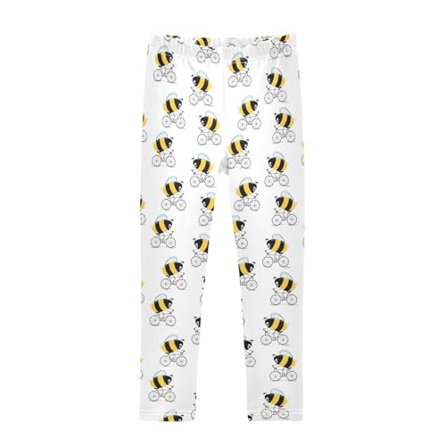 CaTaKu Girls Leggings Funny Bees Bicycle Leggings for Girls Kids Athletic Workout Yoga Pants Size 4-10T