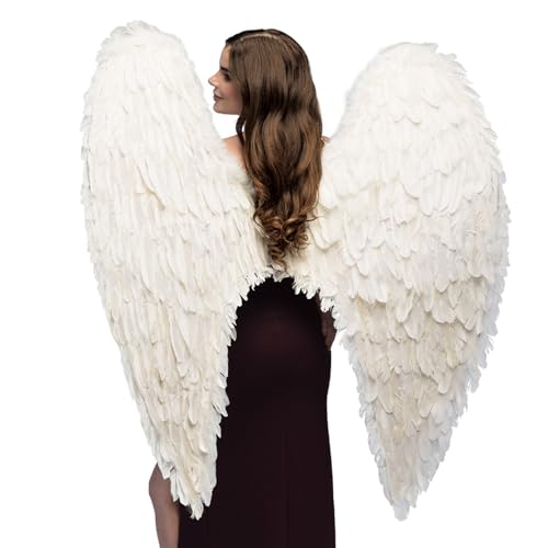 Boland 52803 - Asas brancas de penas de anjo, 120 x 120 cm, anjo, decoração, Natal, dia dos namorados, carnaval, festa à fantasia, Halloween, festa temática, disfarce, teatro, acessório, disfarce