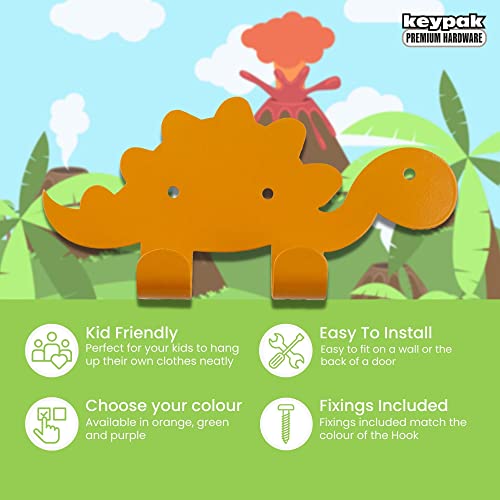 keypak Kids Dinosaur Double Coat Hooks, Door Wall Mounted Metal Decorative Hooks for Boys & Girls - Image 2
